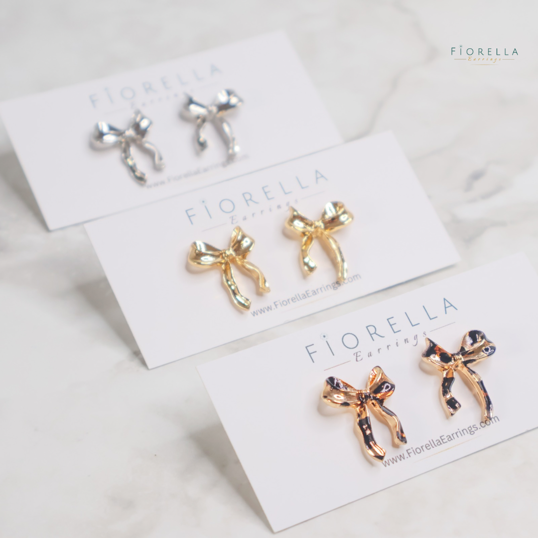 Sculpted Bow Stud Earrings – Gold, Silver & Leopard Print