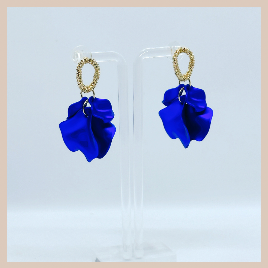 Acrylic Petal Small Cluster Drop Earrings - Sapphire Shimmer & Gold