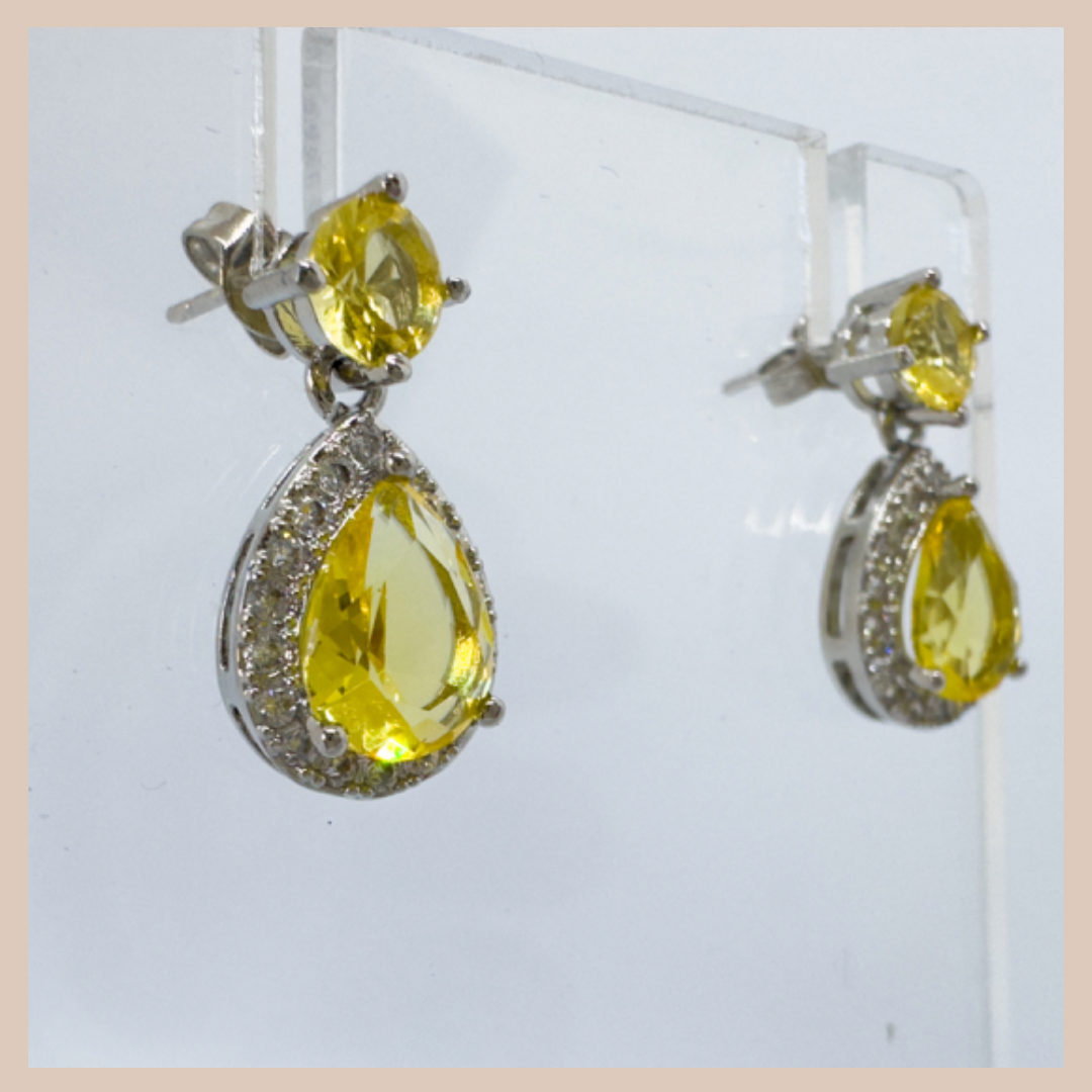 Mini Elegant Classic Rhinestone & Diamanté Water Drops - Yellow Topaz