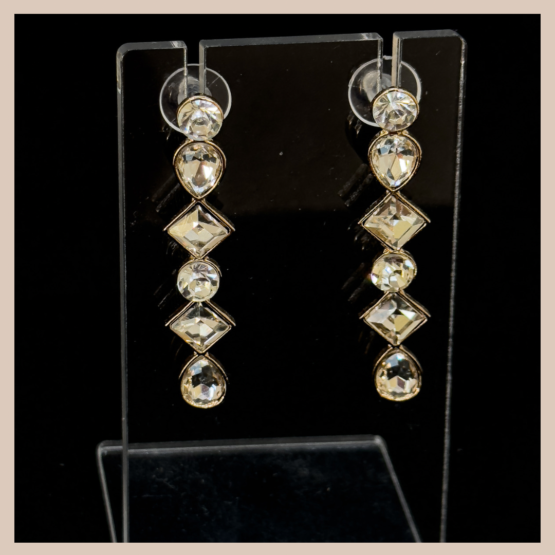 Multi shape Rhinestone Drops - Silver White