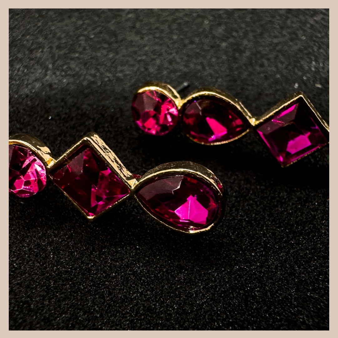 Multi shape Rhinestone Drops - Fuchsia