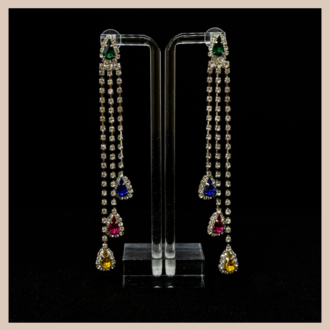 Trio Tassel Diamanté & Rhinestone  Drops - Gold