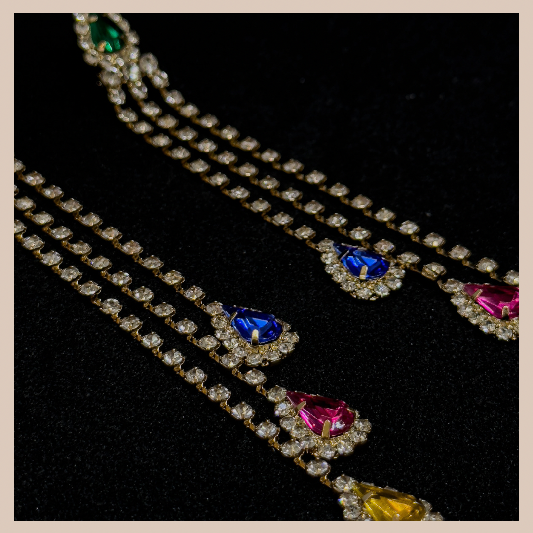 Trio Tassel Diamanté & Rhinestone  Drops - Gold