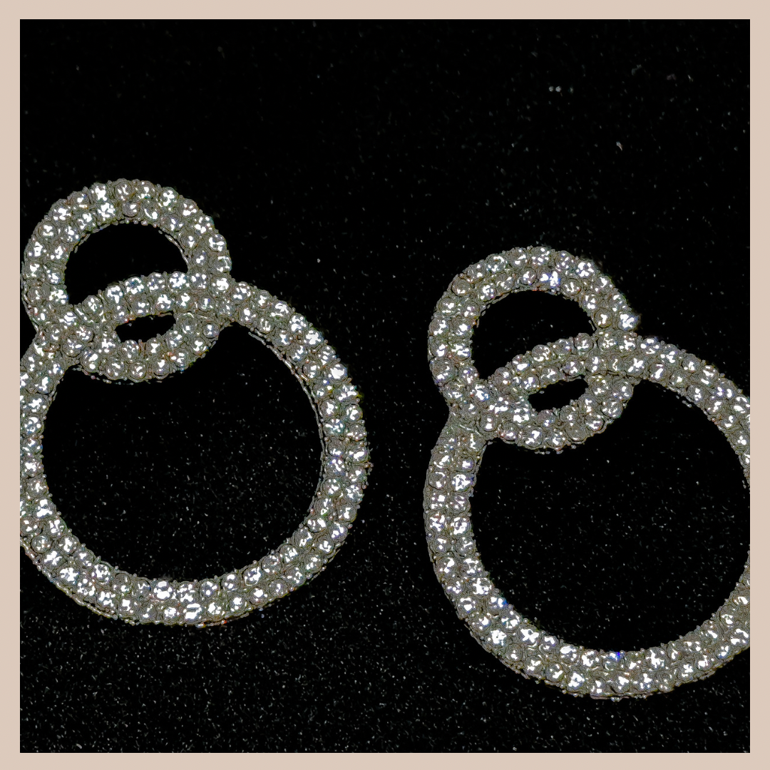 Silver Sparkle Large Double Circle Diamanté Earrings - Silver