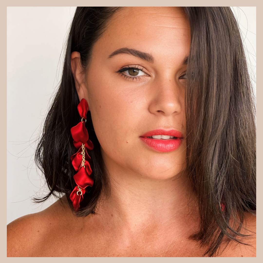 Acrylic Petal Tassel Drop Earrings - Ruby Shimmer