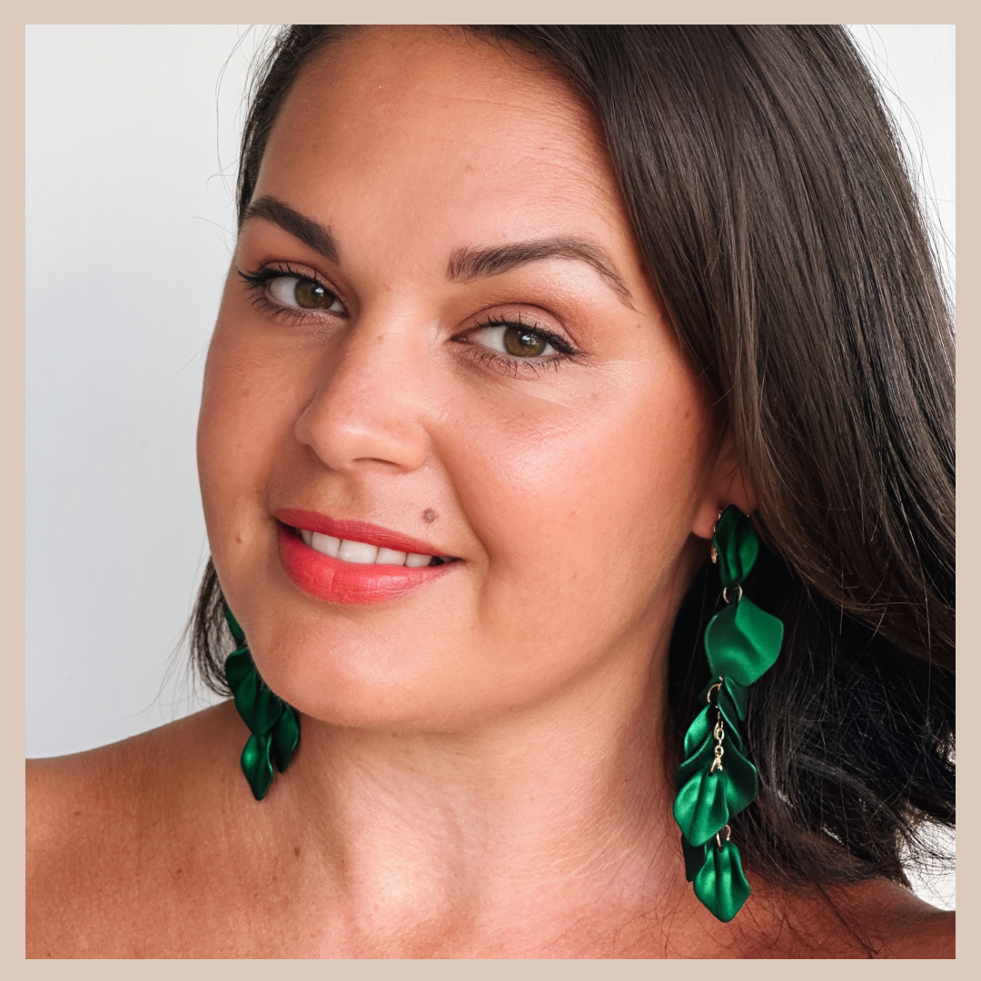 Acrylic Petal Tassel Drop Earrings - Emerald Shimmer