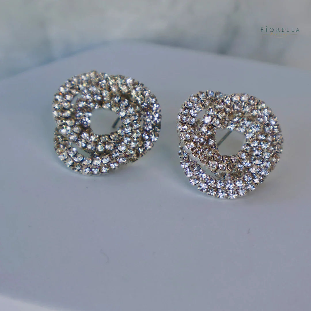 Silver Sparkle Elegant Swirl Diamanté Earrings - Silver