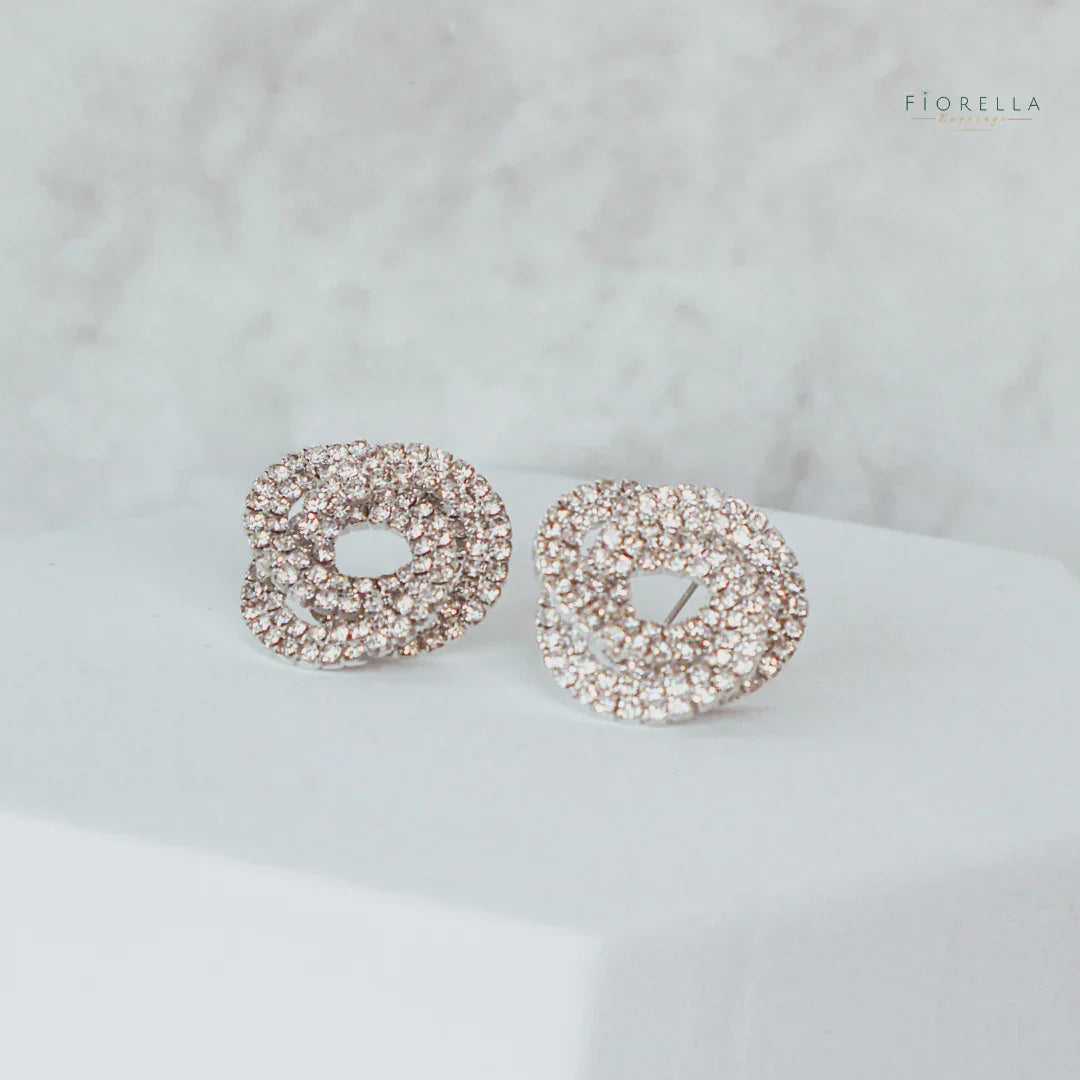 Silver Sparkle Elegant Swirl Diamanté Earrings - Silver