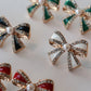 White Diamanté & Pearl Bow Stud Earrings