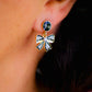 Black & Gold Enamel Bow Earrings – Crystal & Pearl Statement Studs