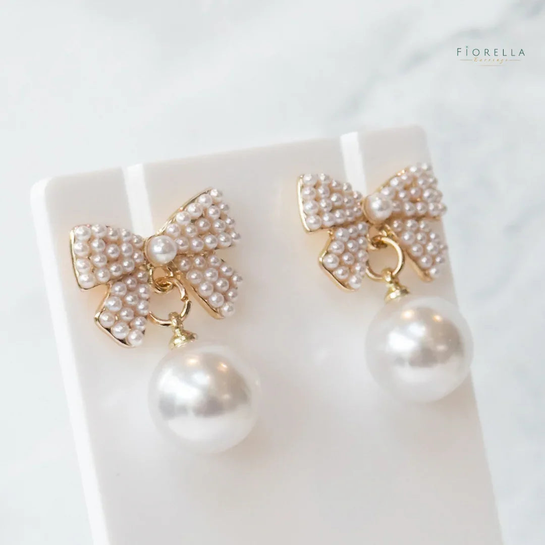Pearl Bow Statement Drop Earrings – Wedding & Occasion Jewellery