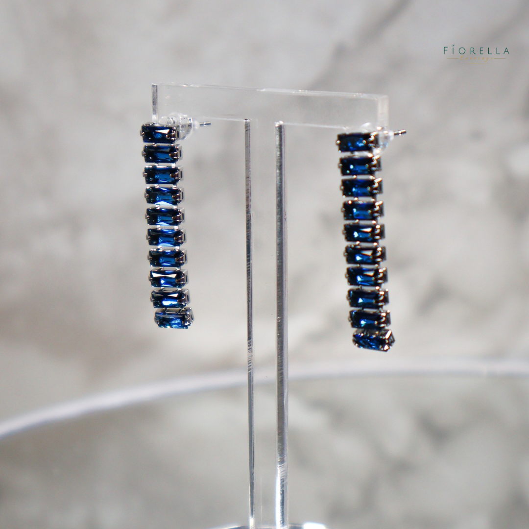 Crystal Bar Drop Earrings - Sapphire