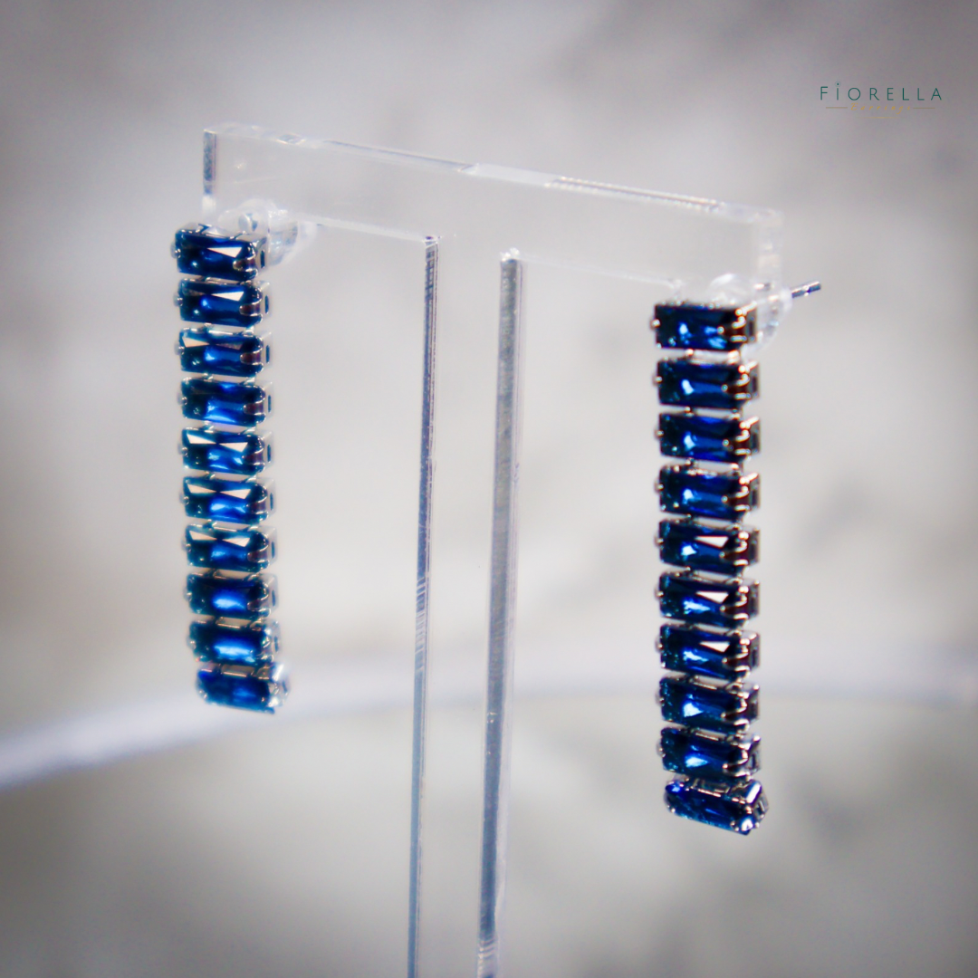 Crystal Bar Drop Earrings - Sapphire