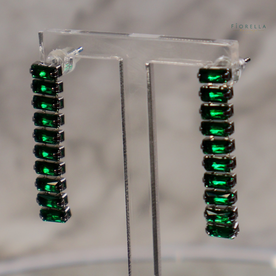 Crystal Bar Drop Earrings - Emerald