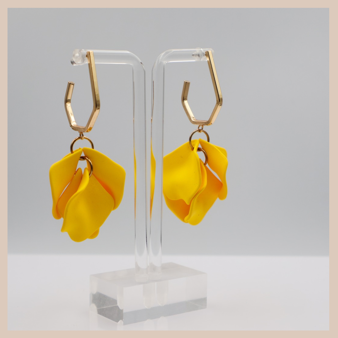 Acrylic Petal Short Drop Earrings - Sunflower Yellow