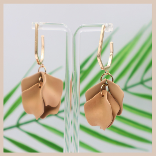 Acrylic Petal Short Drop Earrings - Latte