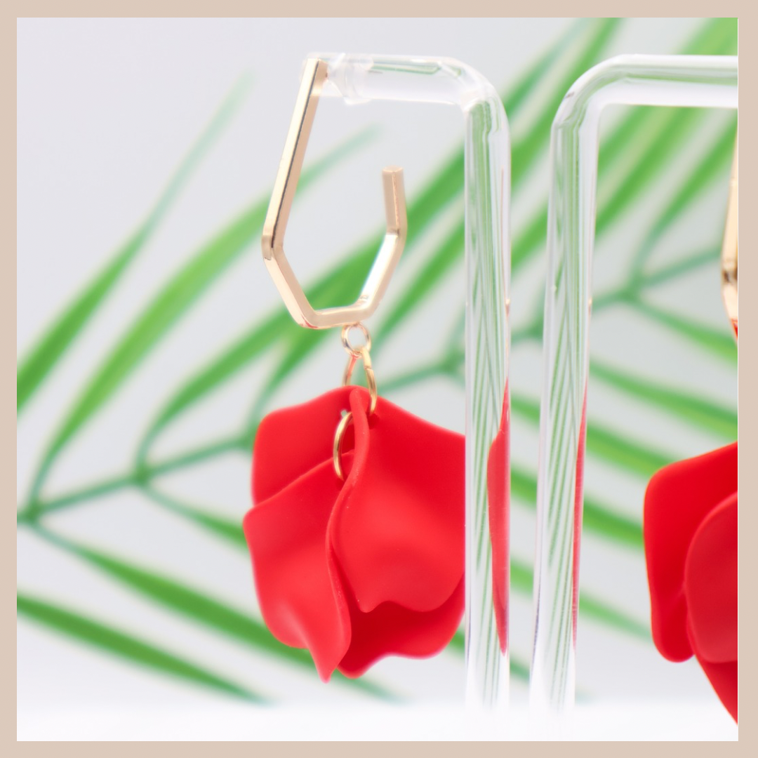 Acrylic Petal Short Drop Earrings - Red