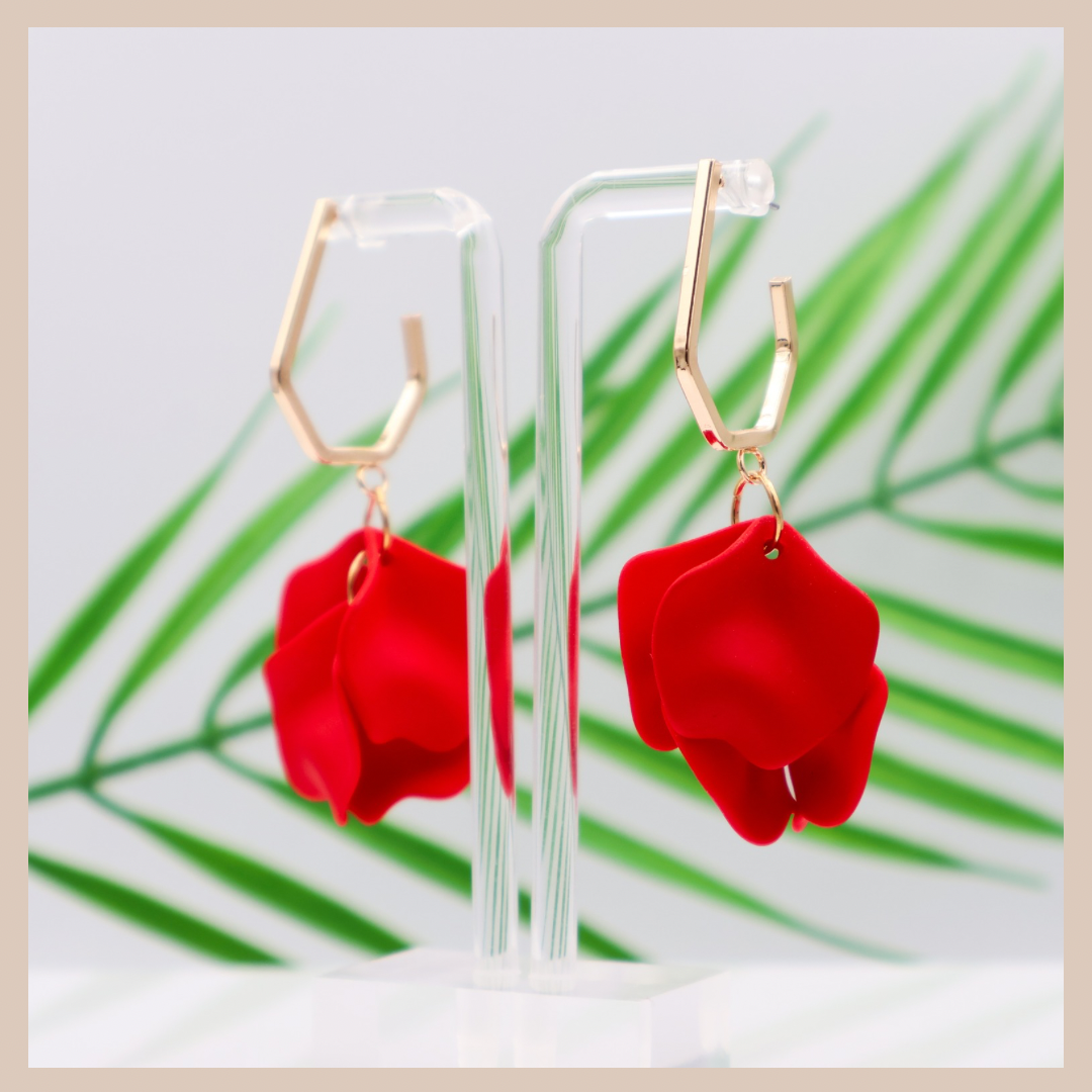 Acrylic Petal Short Drop Earrings - Red