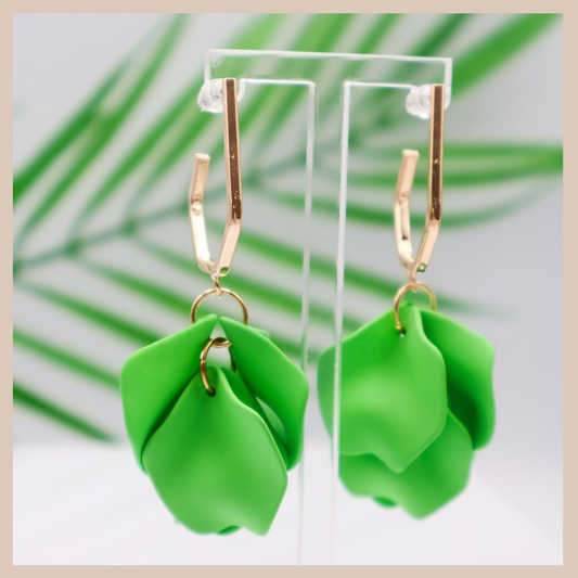 Acrylic Petal Short Drop Earrings - Apple Green