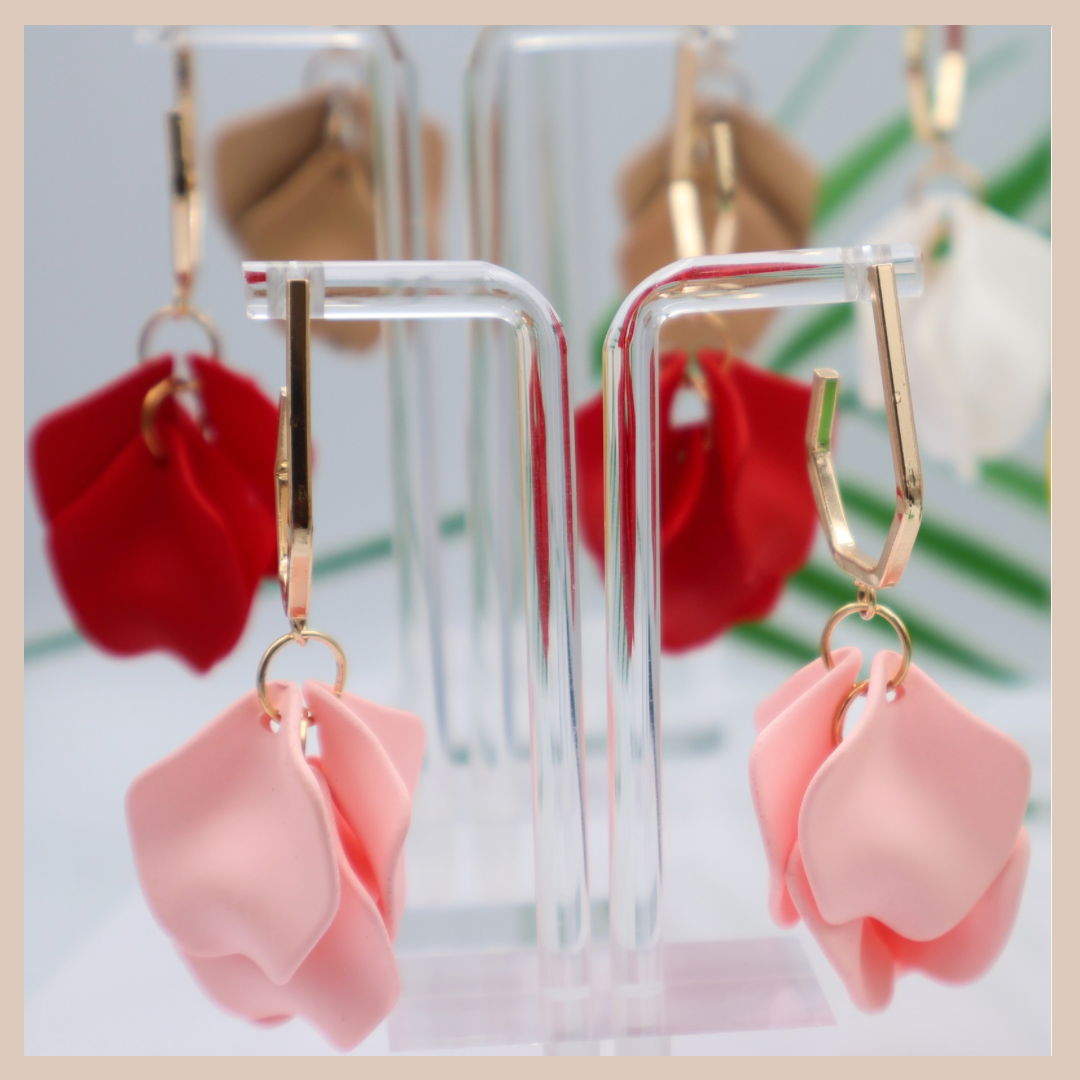 Acrylic Petal Short Drop Earrings - Red