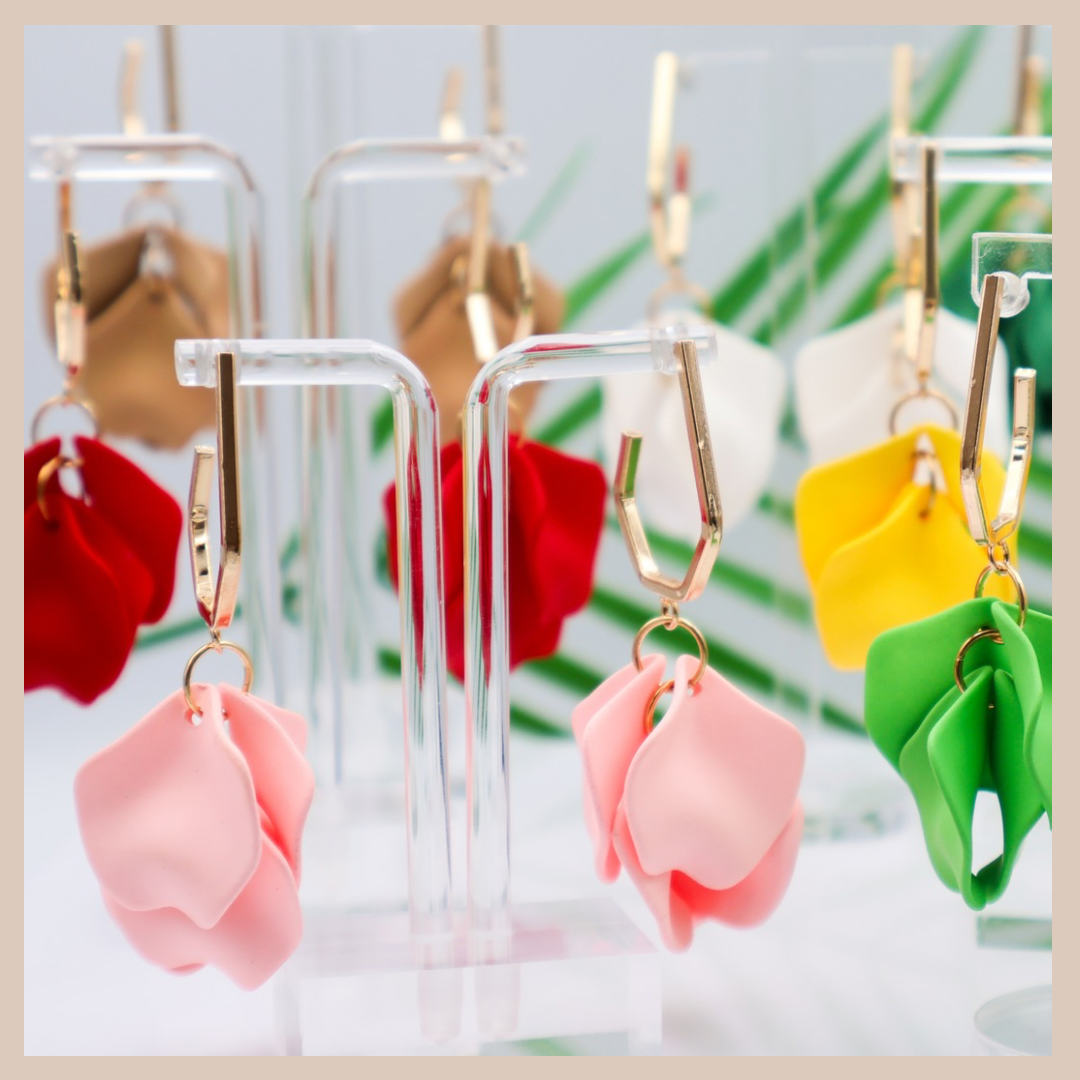 Acrylic Petal Short Drop Earrings - Sunflower Yellow