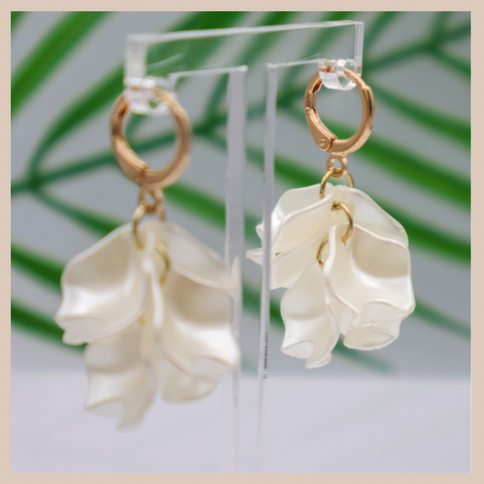 Acrylic Petal Mini Petal Drop Earrings - Pearlescent White & Gold