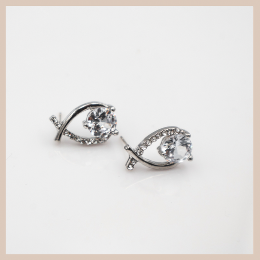 Cross Diamanté Silver Stud Earrings