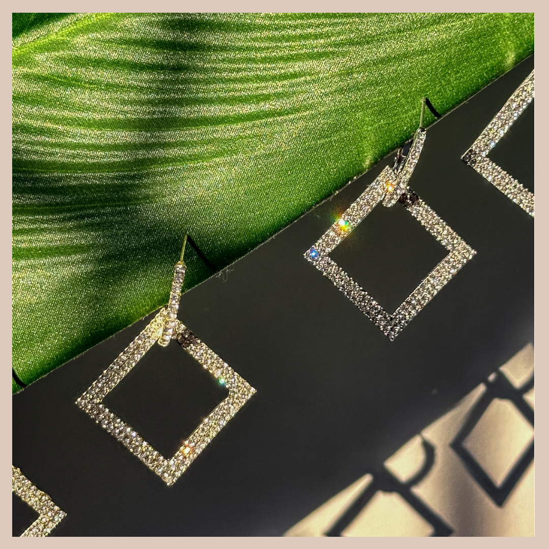 2 in 1 Diamanté Geometric Drop Earrings - Gold