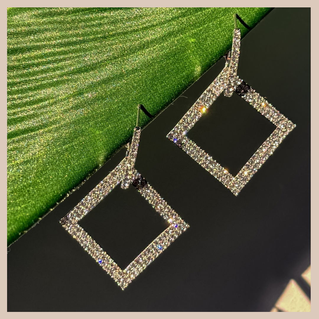 2 in 1 Diamanté Geometric Drop Earrings - Silver