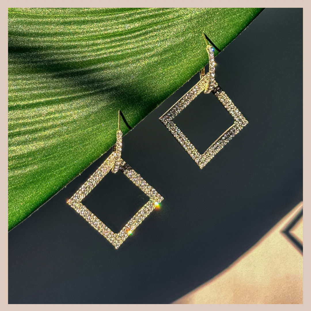 2 in 1 Diamanté Geometric Drop Earrings - Gold