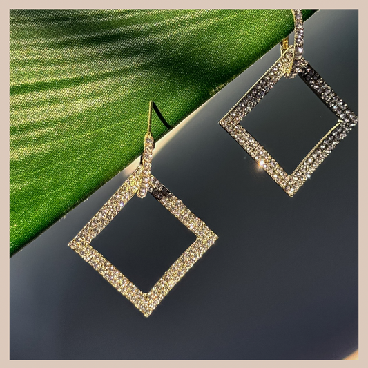 2 in 1 Diamanté Geometric Drop Earrings - Gold