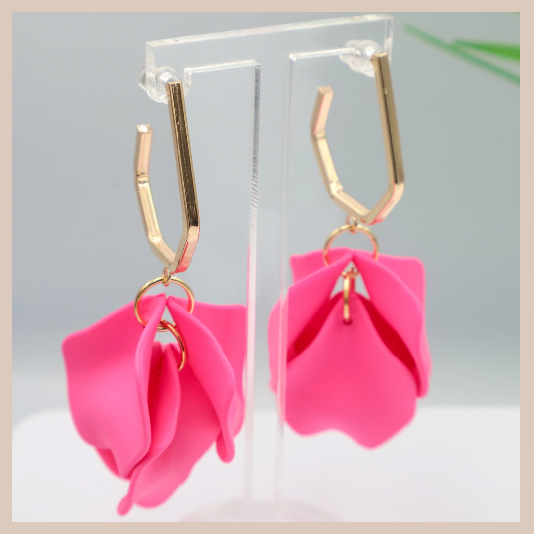 Acrylic Petal Short Drop Earrings -  Hot Pink