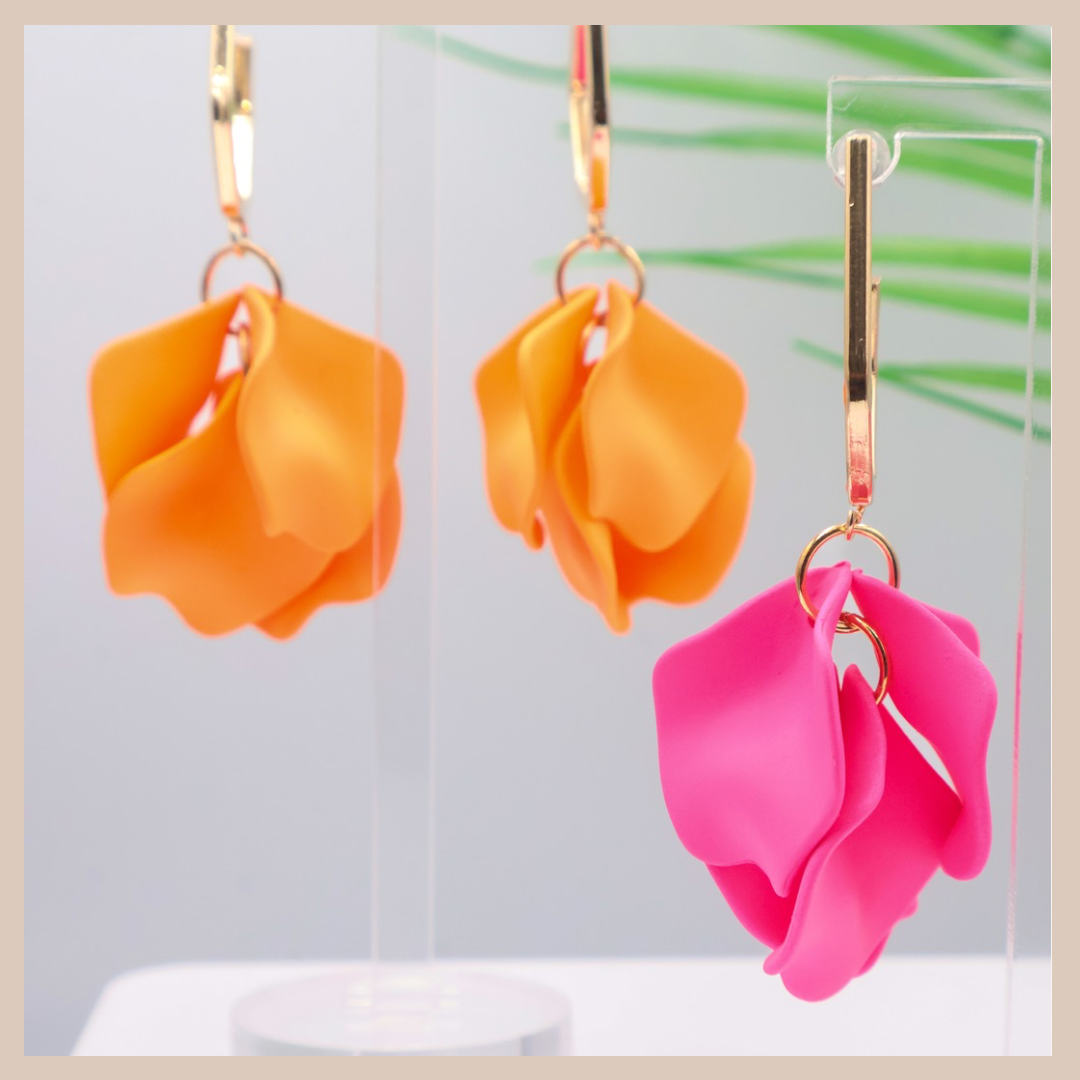 Acrylic Petal Short Drop Earrings -  Hot Pink