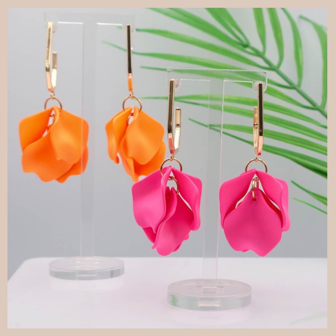 Acrylic Petal Short Drop Earrings - Orange