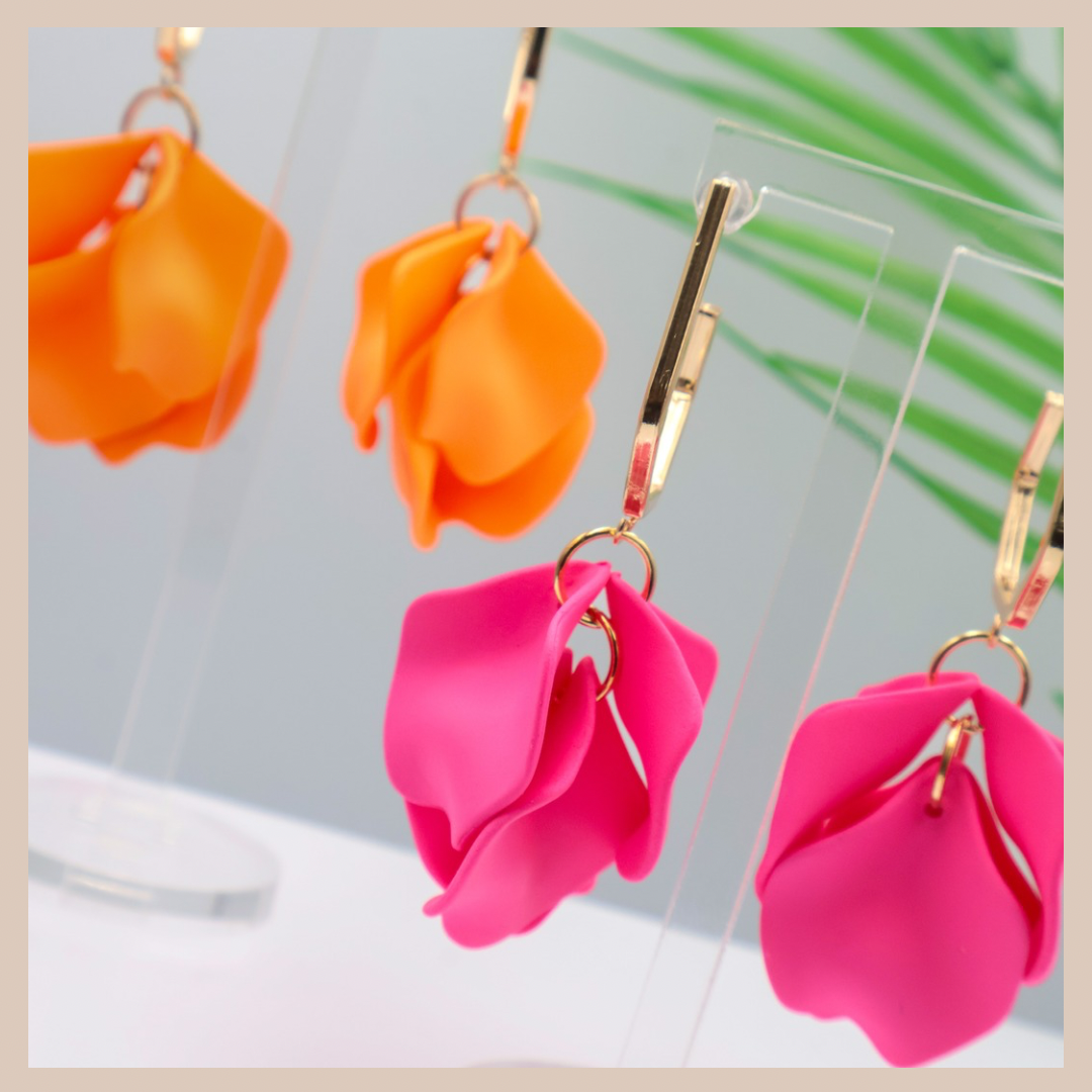 Acrylic Petal Short Drop Earrings -  Hot Pink