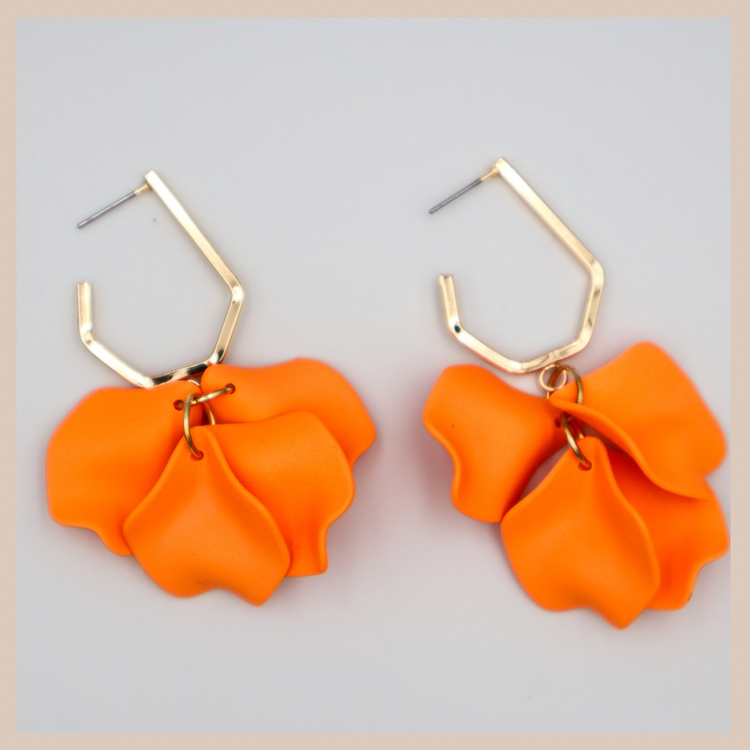 Acrylic Petal Short Drop Earrings - Orange