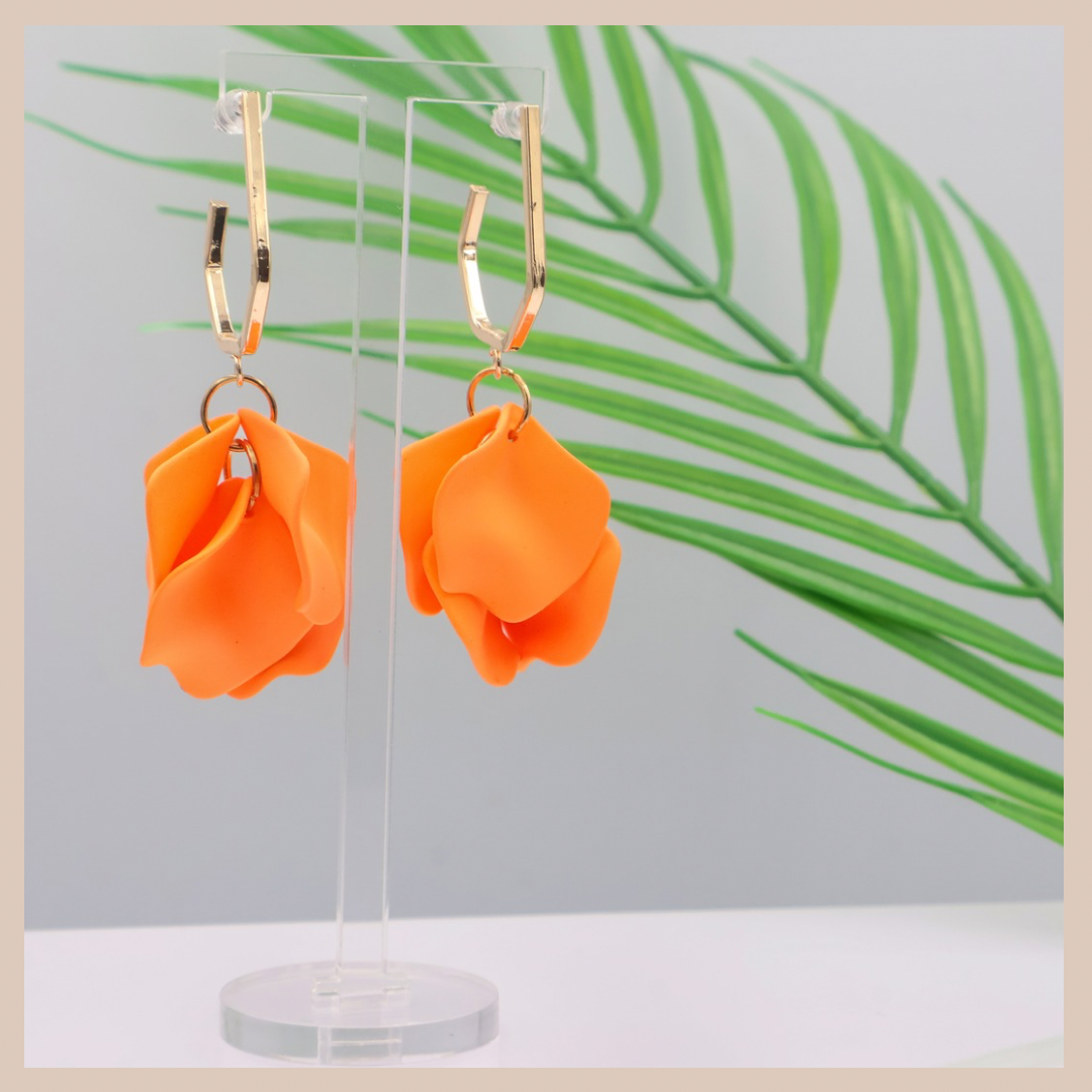 Acrylic Petal Short Drop Earrings - Orange