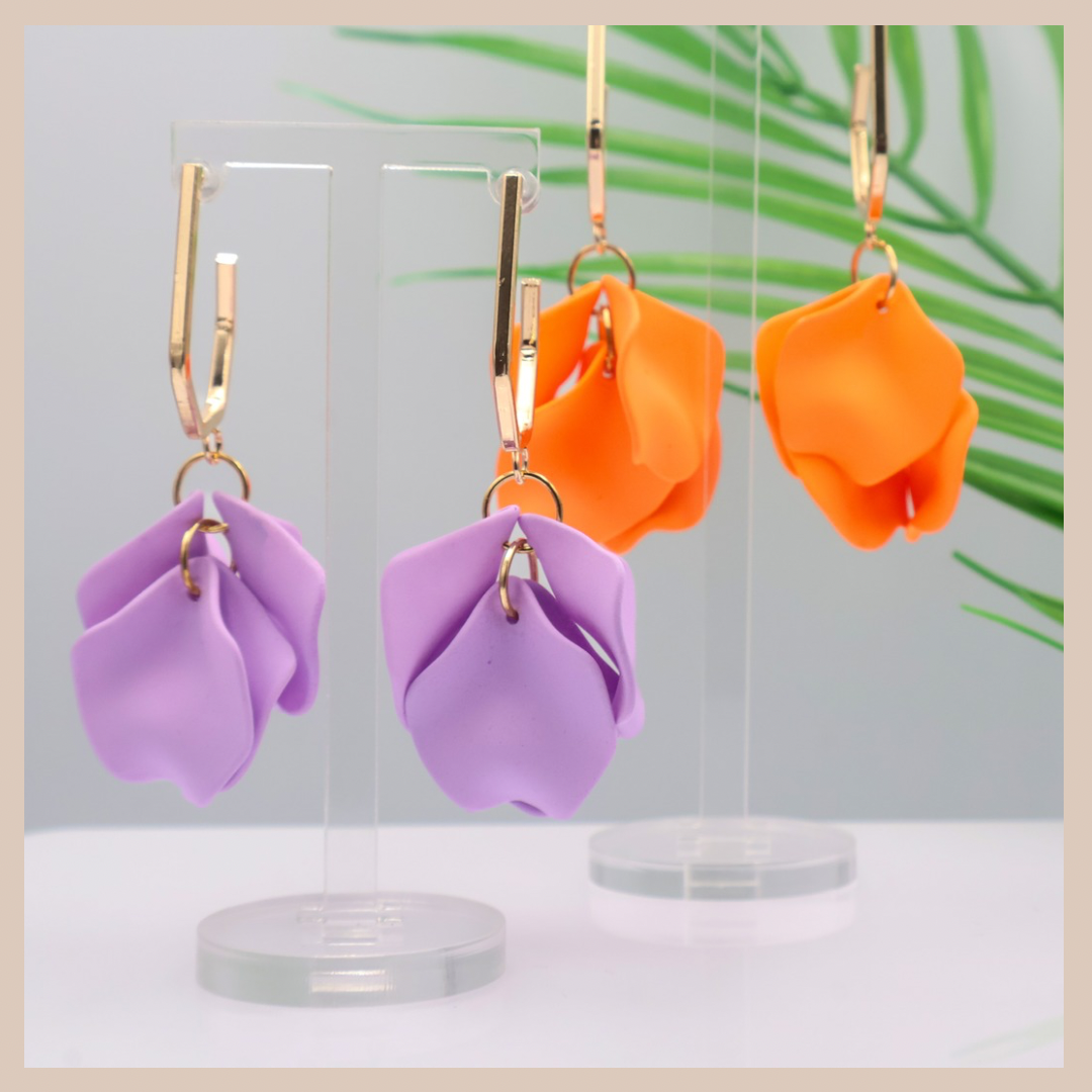 Acrylic Petal Short Drop Earrings - Lilac