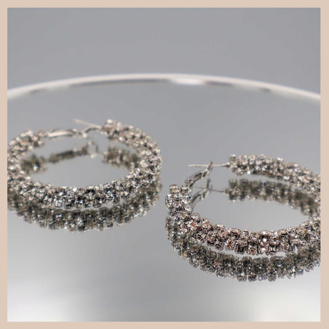 Diamante Encrusted Large Hoops - Silver