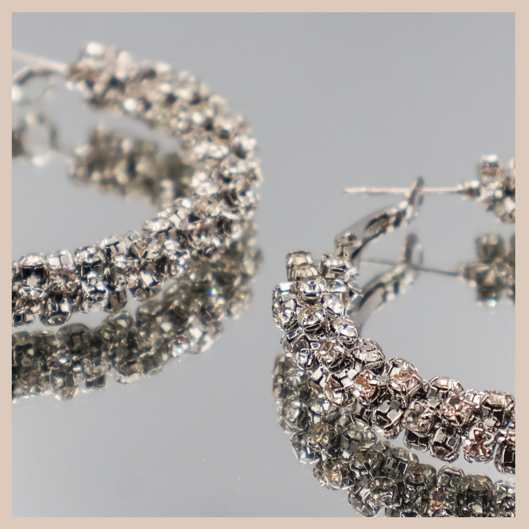 Diamante Encrusted Large Hoops - Silver