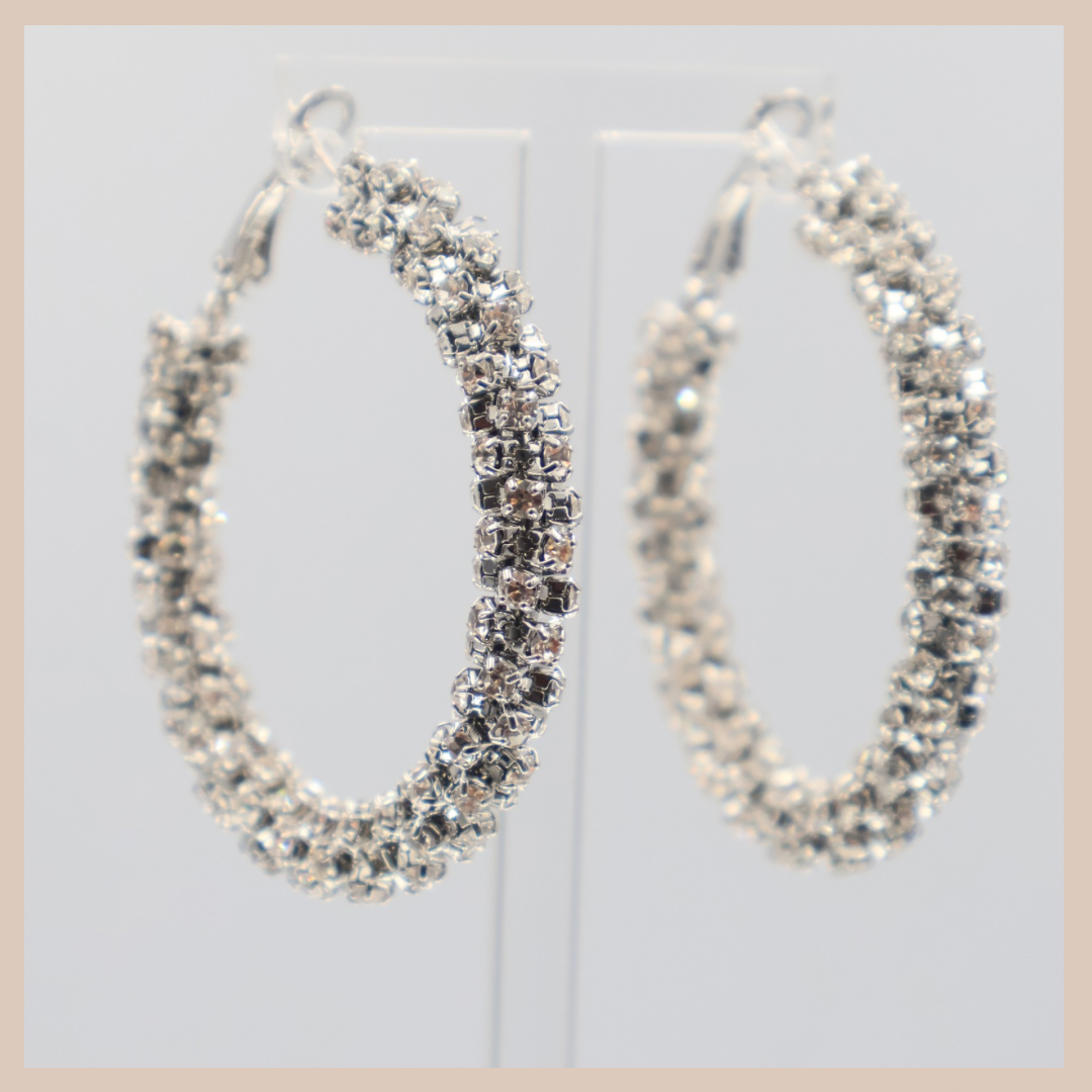 Diamante Encrusted Large Hoops - Silver