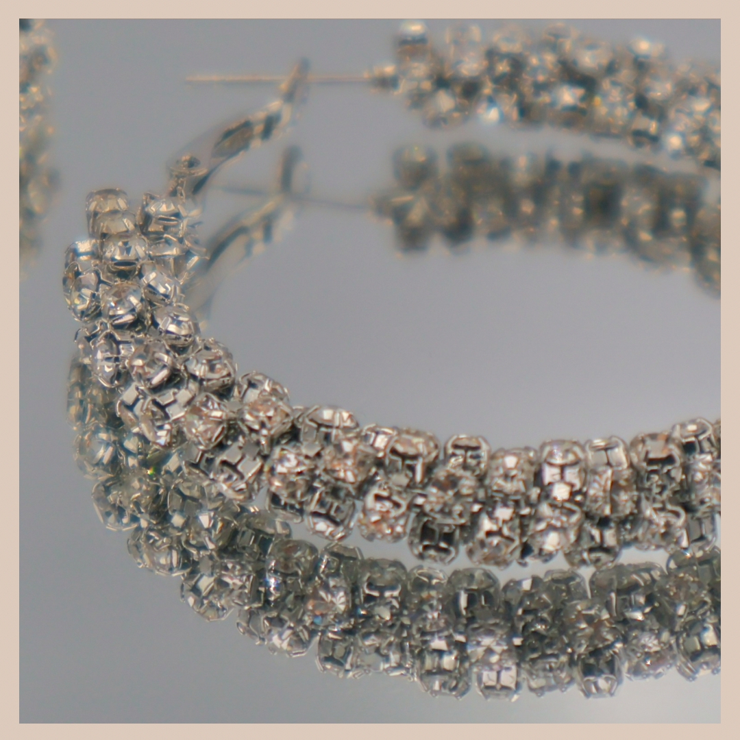 Diamante Encrusted Large Hoops - Silver