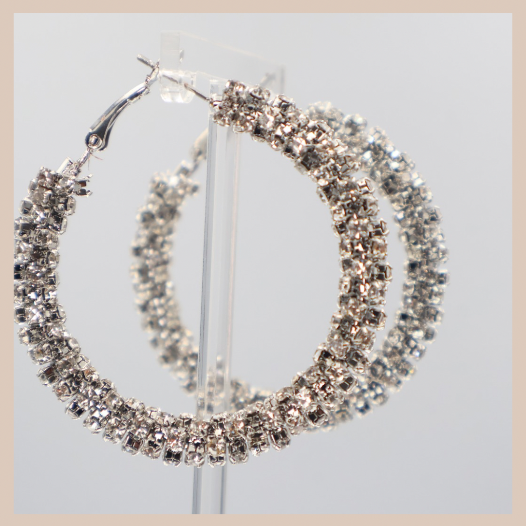 Diamante Encrusted Large Hoops - Silver