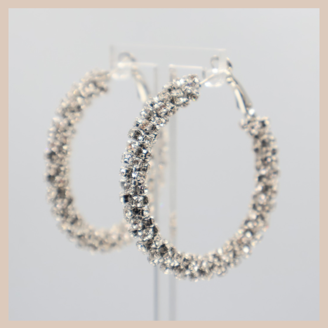 Diamante Encrusted Large Hoops - Silver