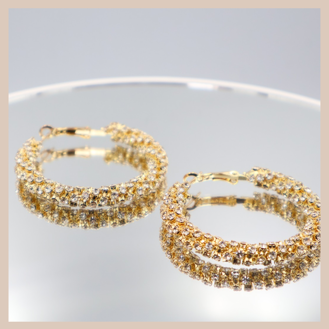 Diamante Encrusted Large Hoops - Gold