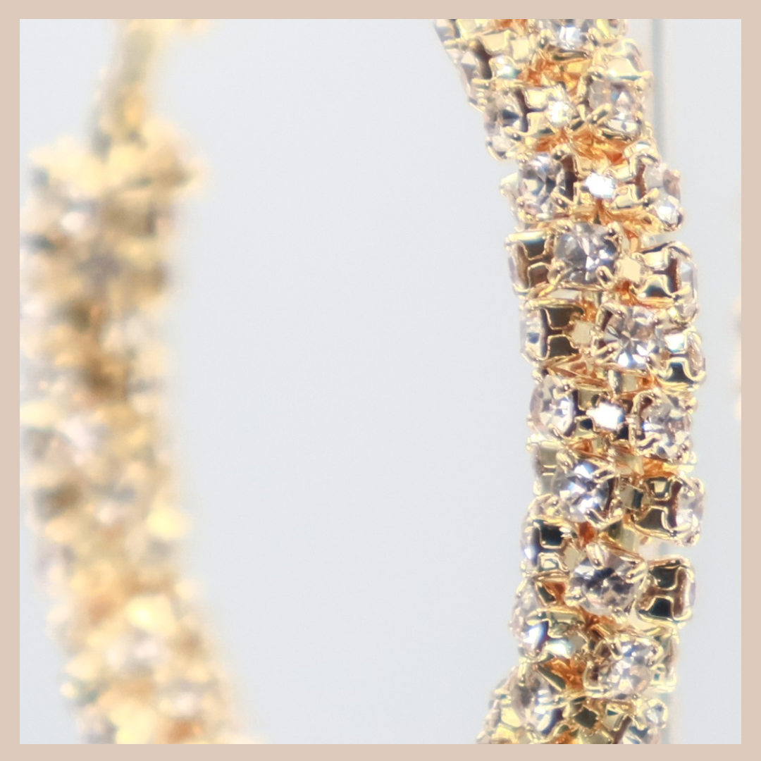 Diamante Encrusted Large Hoops - Gold