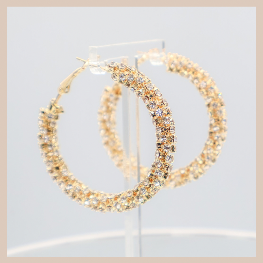 Diamante Encrusted Large Hoops - Gold