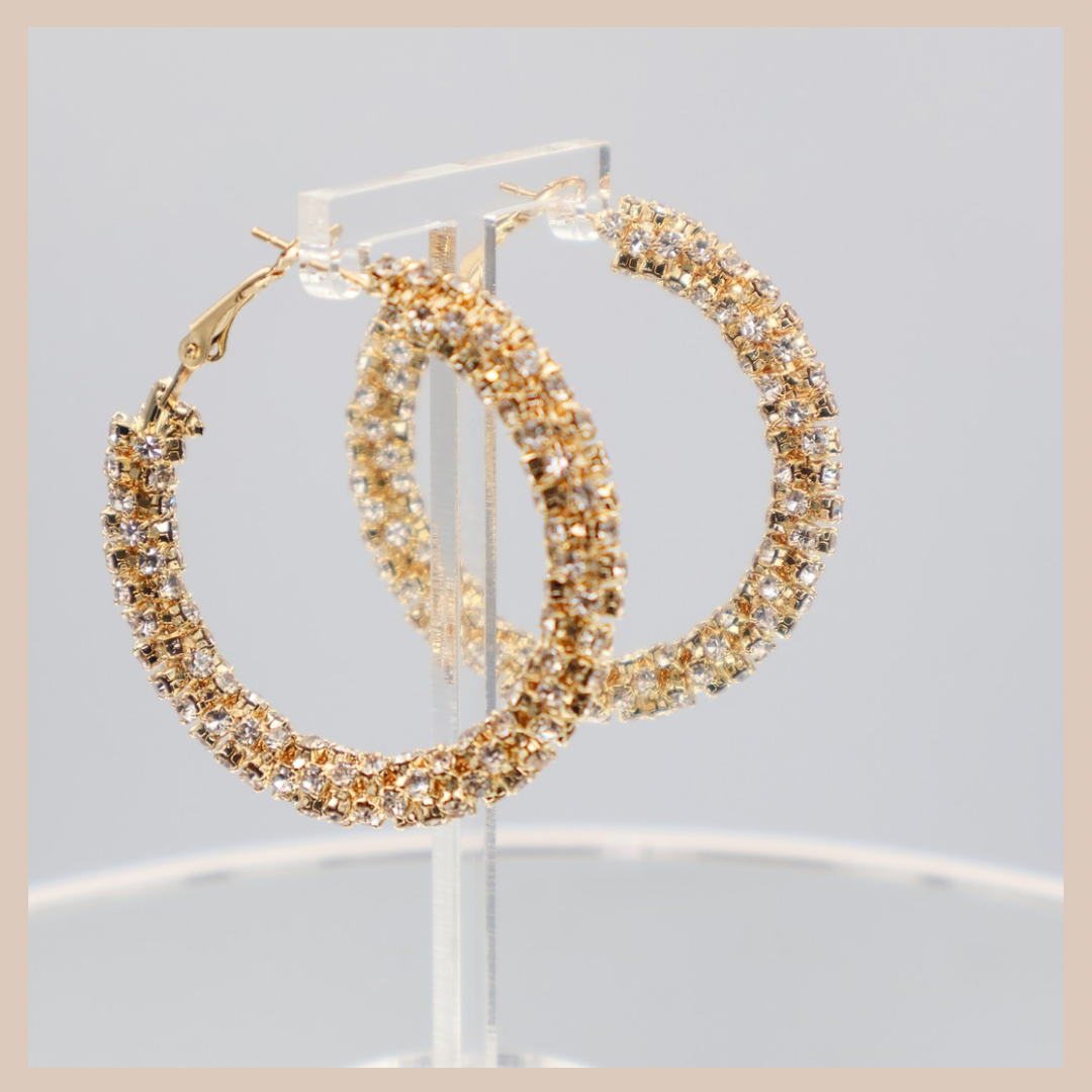 Diamante Encrusted Large Hoops - Gold