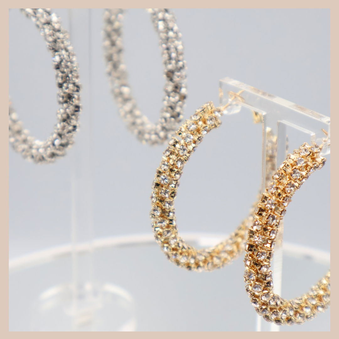 Diamante Encrusted Large Hoops - Gold