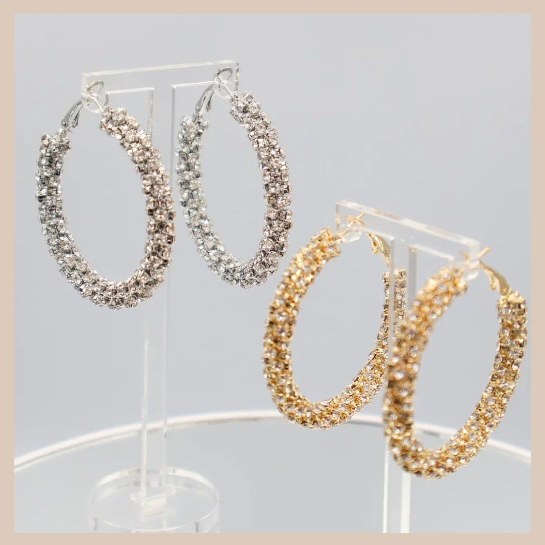 Diamante Encrusted Medium Hoops Gold Fiorella Earrings